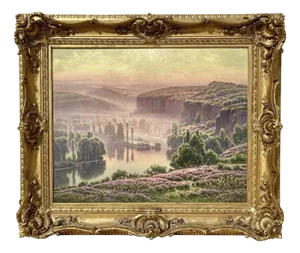 William Didier-Pouget, Morning Mists, Heathers In Bloom, Dordogne Valley, Oil on Canvas, Framed