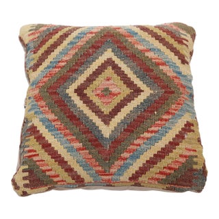 Arteverk Handwoven Afghan Kilim Pillow — Red & Blue Diamonds For Sale