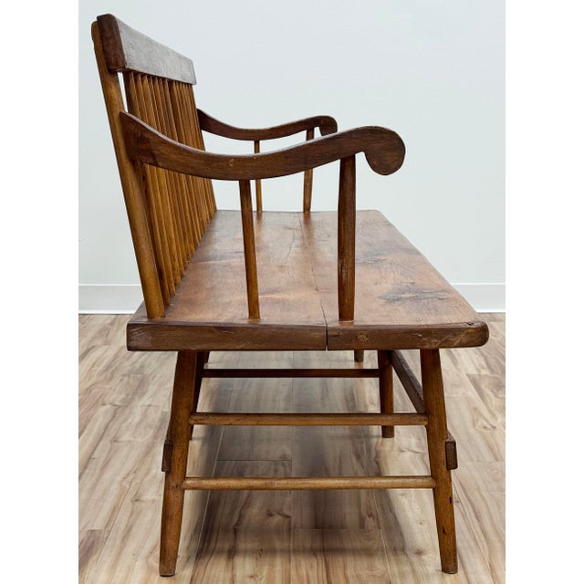 Antique Wood Spindle Back Deacons Bench For Sale In Kansas City - Image 6 of 16