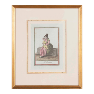 18th Century French Hand Colored Engraving of a Dutch Mother and Child