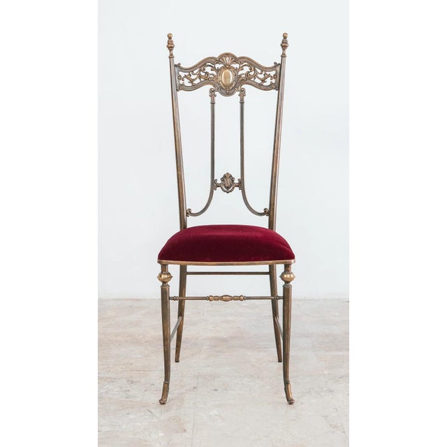 Antique Chiavarine Chairs in Brass and Red Velvet, 1950s, Set of 2 For Sale - Image 6 of 18