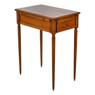 French 20th Century Louis XVI Style Cherrywood Side Table with Leather Top For Sale