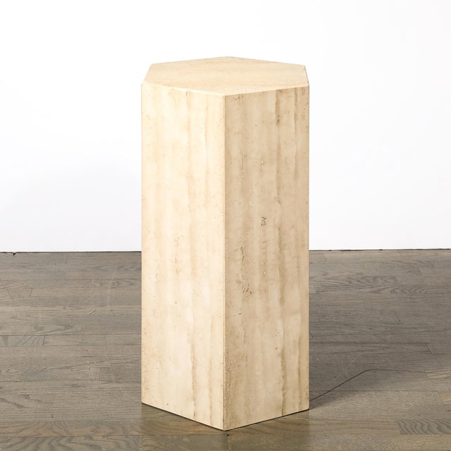Pair of Mid-Century Modernist Hexagonal Travertine Pedestals For Sale - Image 16 of 18