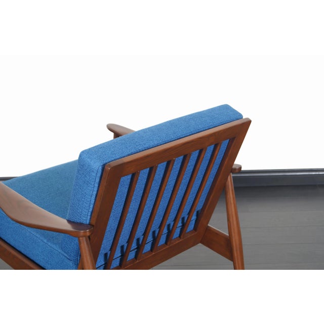 Blue Mid-Century Modern Walnut Lounge Chair With Spindle Back, 1950s For Sale - Image 8 of 10