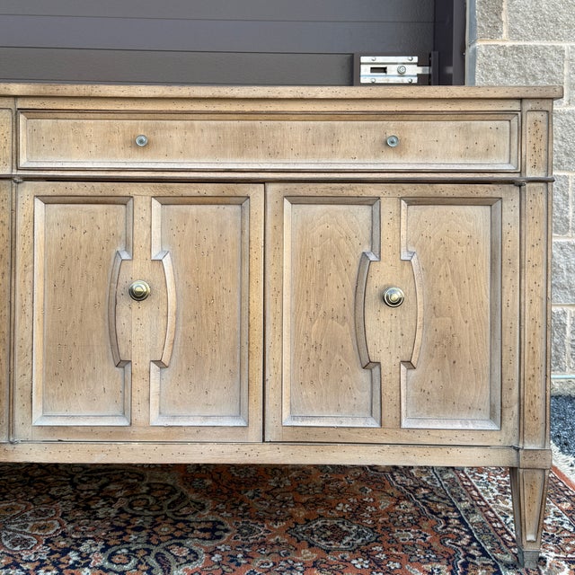 French Vintage Cerused Blonde Louis XVI 4 Door Credenza For Sale - Image 3 of 18
