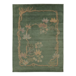 Rug & Kilim’s Chinese Art Deco Inspired Rug, Green With Elegant Vine Scroll For Sale