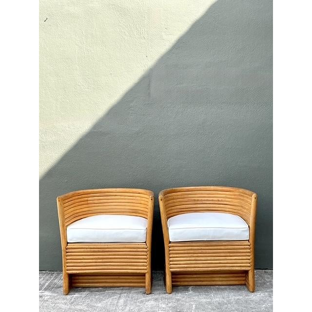 Mid-Century Modern Vintage Stacked Rattan Lounge Chairs- A Pair For Sale - Image 3 of 12