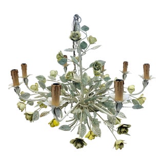 1970s Eight Light Tole Floral Chandelier For Sale