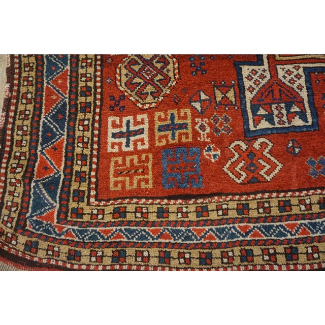 Red Charming Old Persian Quchan Kordi Rug With Red Background Color a Geometric Design For Sale - Image 8 of 12