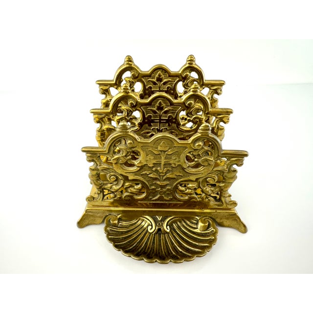 1940s Vintage 1940's French Rococo Brass Letter Holder For Sale - Image 5 of 10