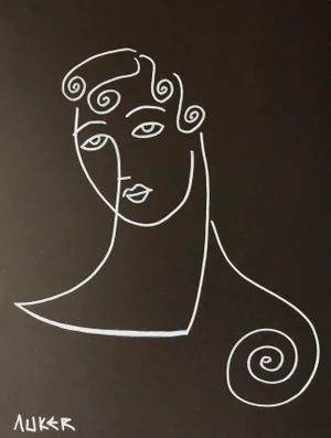 “Femme, White on Black”, Original Ink on Paper by Auker