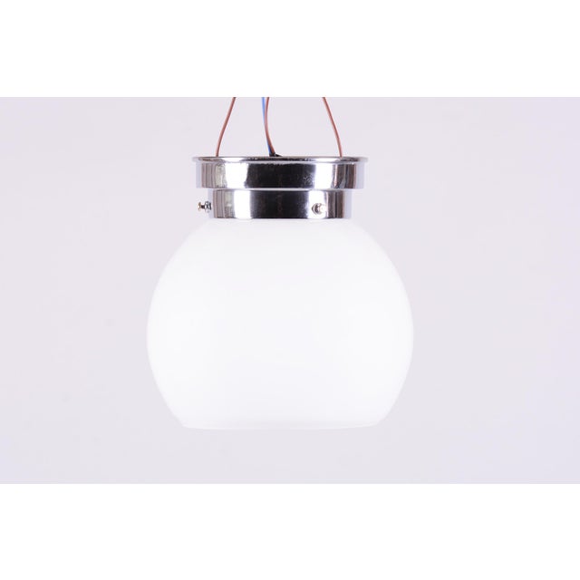 1930s Bauhaus Ceiling Lamp in Chrome-Plated Steel and Opal Glass, Czech, 1930s For Sale - Image 5 of 5