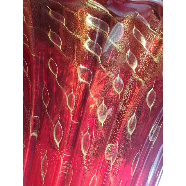 Vintage Murano Glass Vase Bullicante Red Gold Attr Barovier Toso For Sale - Image 15 of 17