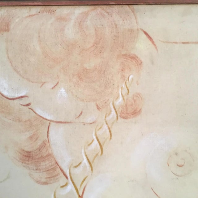 Wonderful painting in period deco frame . Frame appeared to be cut to fit at some point . Unfinished - just outlines with...