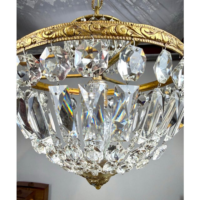 Antique French Empire Basket Style Crystal & Brass Chandelier For Sale - Image 9 of 11