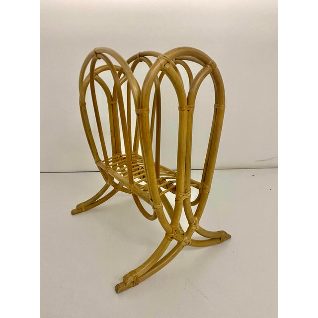 Mid-Century Modern Vintage Mid-Century Modern Bentwood Rattan and Bamboo Magazine Rack. For Sale - Image 3 of 12