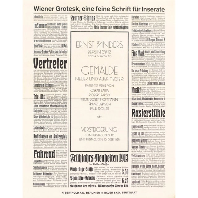 1912 Typography Specimen Book - Wiener Grotesk - H. Berthold Akt.-Ges., Berlin Sw29, Bauer & Co., Stuttgart For Sale - Image 6 of 7