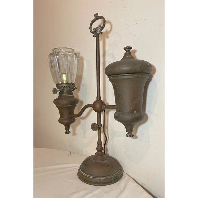 Victorian Antique 1800's Manhattan Brass Co. Large Ornate Electrified Oil Student Lamp For Sale - Image 3 of 12
