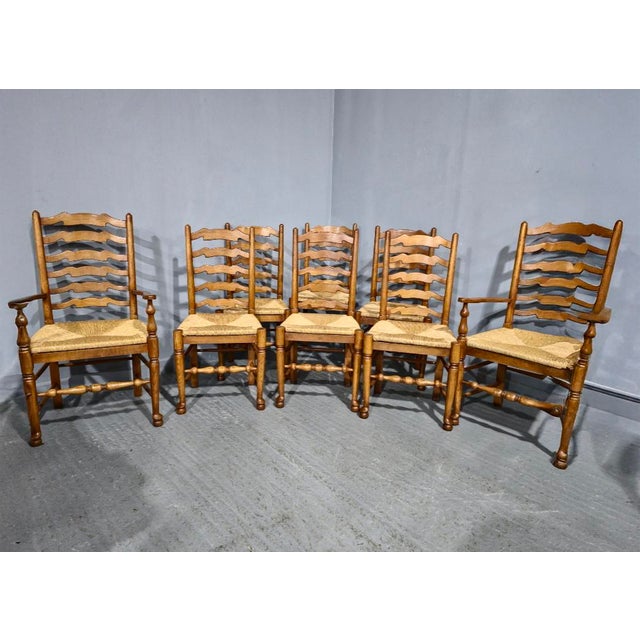 Brown Golden Oak Ladder Back Dining Chairs, 1920, Set of 8 For Sale - Image 8 of 8