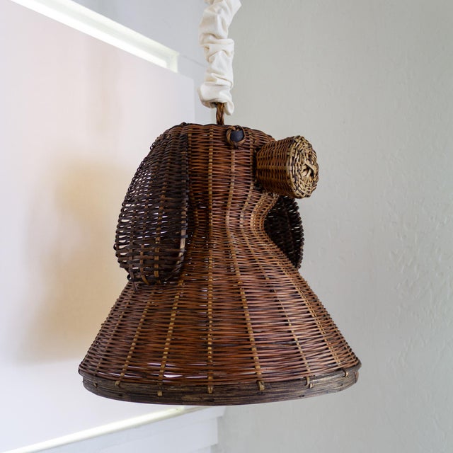Traditional 1930s Folk Art Rattan Dog Basket Lid or Hanging Pendant Lampshade For Sale - Image 3 of 15