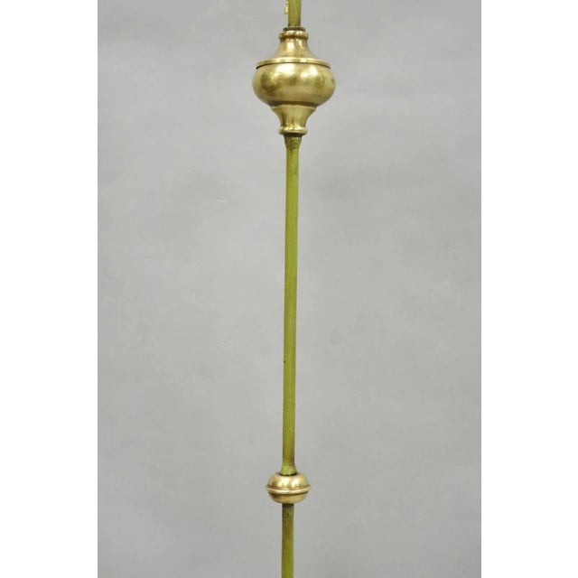 Antique Spanish Renaissance Gothic Green Iron & Brass Tripod Pole Floor Lamp For Sale - Image 4 of 14