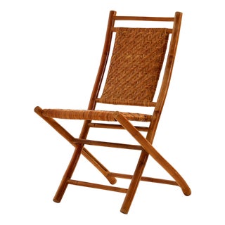 Foldable Bamboo & Cane Chair For Sale