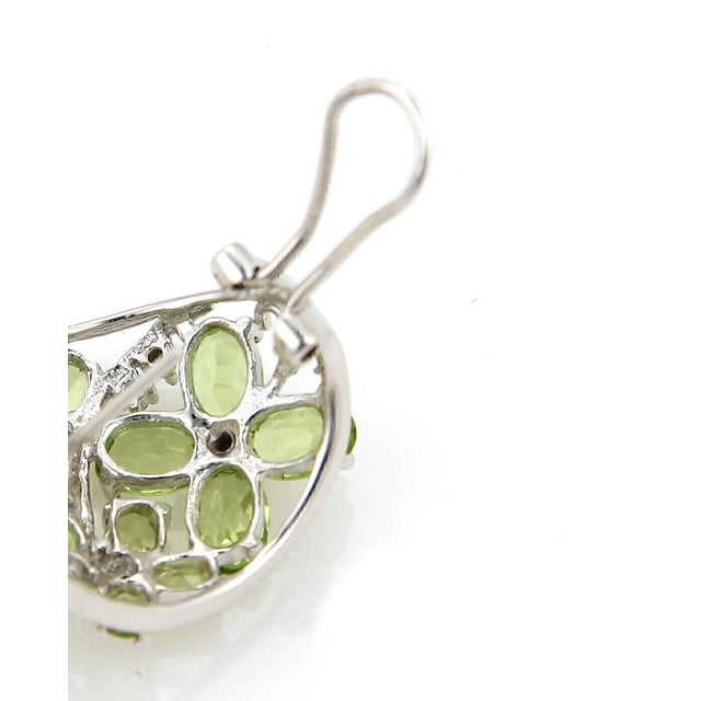 Mid 20th Century Pair of Peridot & Diamonds 14k White Gold Wide Semi Hoop Earrings For Sale - Image 4 of 5