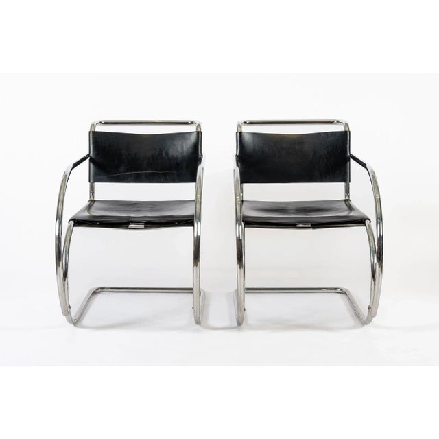 Knoll Bauhaus Mr 20 Black Leather Arm Chairs by Mies Van Der Rohe for Knoll, 1979 For Sale - Image 4 of 13