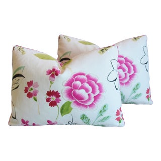 French Manuel Canovas Floral Linen Feather/Down Pillows 22" X 16" - Pair For Sale
