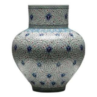 Handmade Ceramic Large Iznik Vase Monumental Size Golden Horn (Halic) Style Scroll Pattern For Sale
