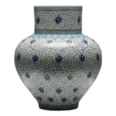 Handmade Ceramic Large Iznik Vase Monumental Size Golden Horn (Halic) Style Scroll Pattern For Sale