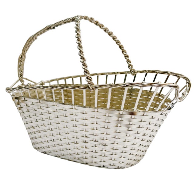 French 1960 French Woven Silverplate Wine Basket For Sale - Image 3 of 9