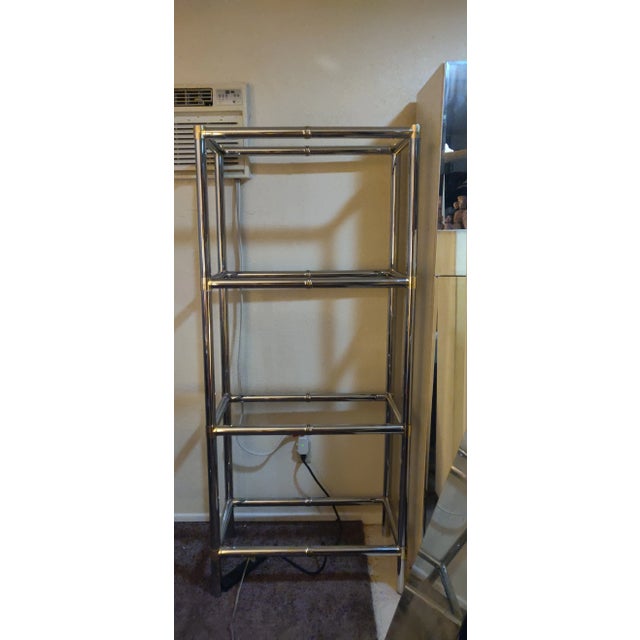 Metal 1970s Brass, Glass and Chrome Tubular Modernist 4 Tiered Étagère For Sale - Image 7 of 8