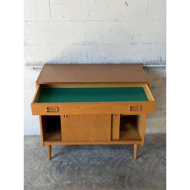 Oak Sideboard Credenza With Sliding Doors and Top Drawer Vintage Mid-Century Modern 1960s For Sale - Image 10 of 10