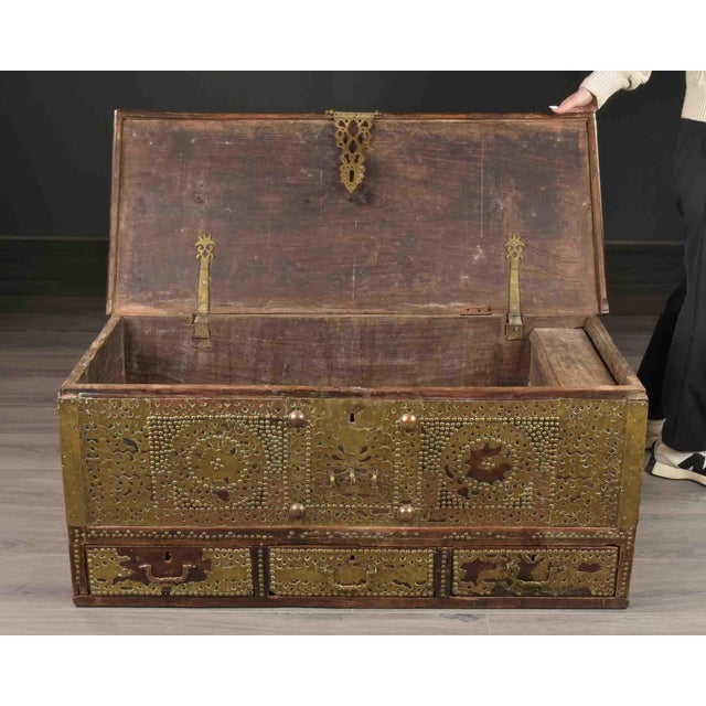 19th Century Brass-Clad Trunk With Three Base Drawers For Sale - Image 9 of 12