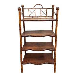 Vintage Oversized Scorched Bamboo Four Tier Shelf Unit For Sale