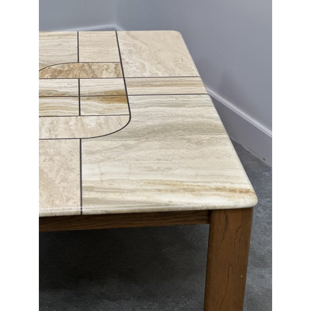 Travertine Coffee Table with Sculptural Top and Oak Base, 1970s For Sale - Image 9 of 15