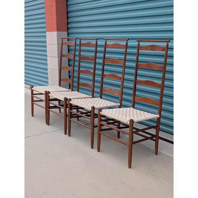 1970s Set of 4 Shaker Cherry Ladder Back Dining Chairs in the Style of Nichols & Stone For Sale In Los Angeles - Image 6 of 13