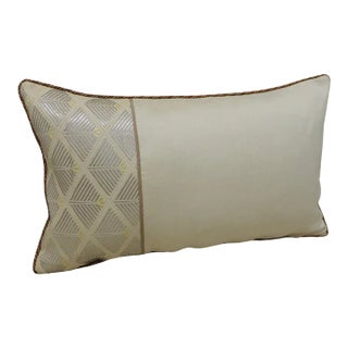 Vintage Woven Silk Gold and Silver Obi Lumbar Decorative Pillow For Sale