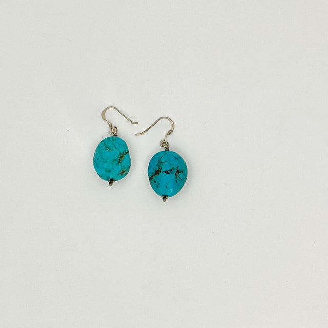 Turquoise 1980s Vintage Southwestern Navajo Faux Turquoise Nugget Pierced Dangle Drop Earrings - A Pair For Sale - Image 8 of 8