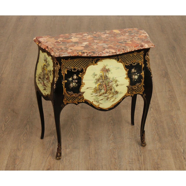 High Quality Vintage Portuguese Hand Painted Two Drawer Accent Chest On Cabriole Legs, Brass Ormalu Mounted Hardware,...