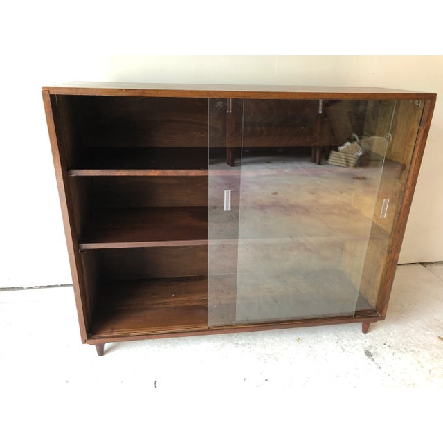 1950s Midcentury Walnut Deep Standing Bookcase For Sale - Image 5 of 12