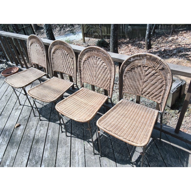 Vintage Frederick Weinberg-Similar Wicker and Wrought Iron Chairs, Attributed For Sale - Image 9 of 9