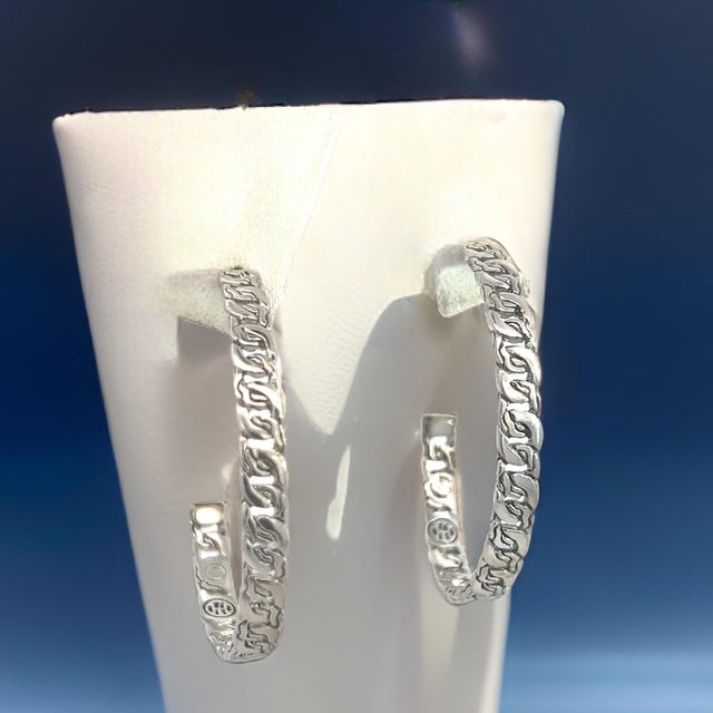 Silver 1990s Pair of John Hardy Estate XL 2" Cable Chain Hoop Earrings Silver For Sale - Image 8 of 9