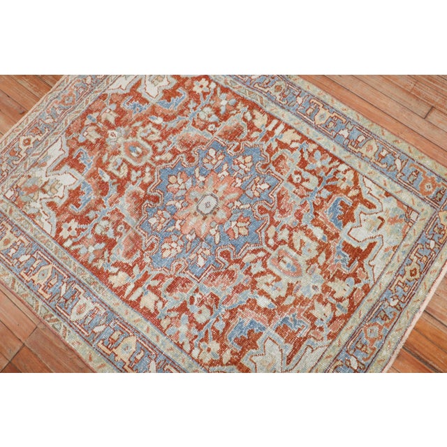 Shabby Chic 1930s Antique Handknotted Heriz Rug, 3'7'' X 4'5'' For Sale - Image 3 of 7