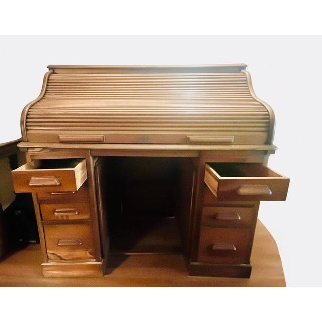 Traditional Early 20th Century 1900–1930 English Oak Roll-Top/Tambour Roll-Top Desk Edwardian Office Desk) And For Sale - Image 3 of 6