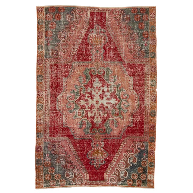 Distressed Vintage Turkish Rug- 4′4″ × 6′8″ For Sale