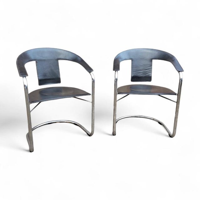Black Saddle Leather Dining Chairs by A. Rizzatto for Lo Studio, Italy, 1980, Set of 2 For Sale - Image 4 of 12