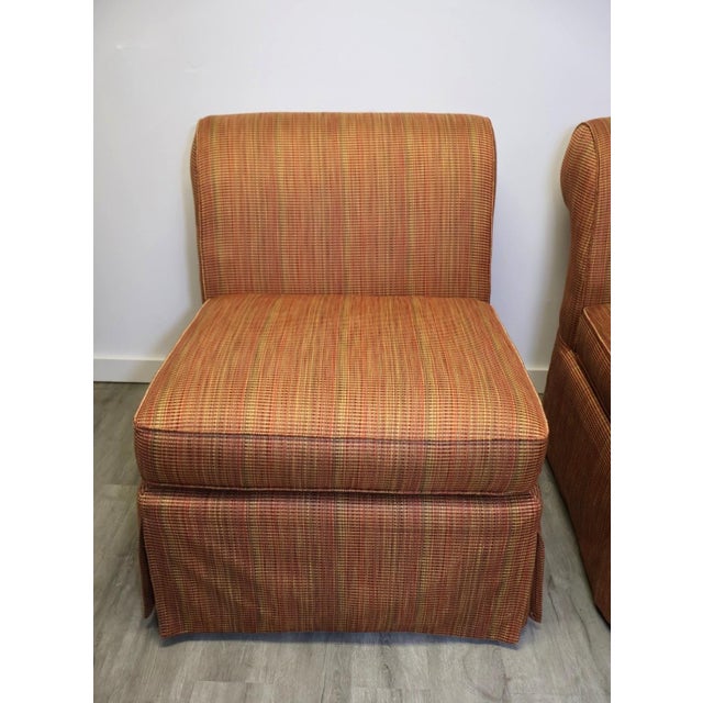 Pair of Drexel Heritage Oversized Slipper Lounge Chairs in Rust & Olive Stripe, 2006 For Sale In Raleigh - Image 6 of 12