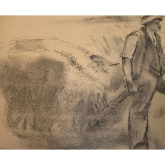 Heinrich Pforr, Uncle Wilhelm Bauer, Working in the Fields in the Schwalm Region, Charcoal on Paper For Sale - Image 6 of 13